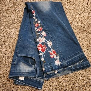 Embroidered Flare Leg Blue Jeans